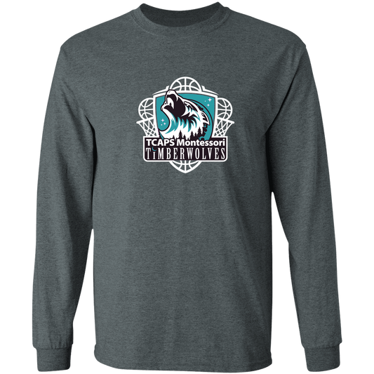 tcaps-montessori-howling-timberwolf-white-gildan-ls-t-shirt-5-3-oz — Dark Heather — Front — source sha256 9046c01e221905a1475192607e9d5bab9c5fb4ed5afe1da1dc25f8c54debcf21 — Color position 1