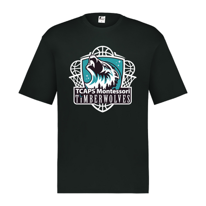 tcaps-montessori-howling-timberwolf-white-c2-mens-performance-short-sleeve-tee — Black — Front — source sha256 a952e652b854a340051b05ba34cc23d856693fc1ce1a1348586d2d746d6d2455 — Color position 1