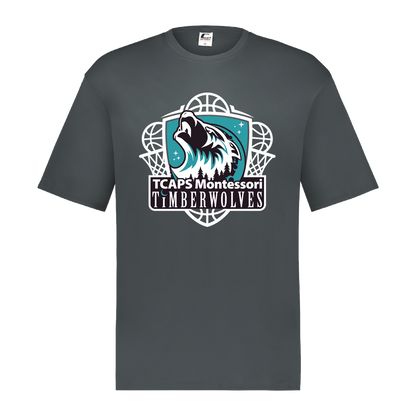tcaps-montessori-howling-timberwolf-white-c2-mens-performance-short-sleeve-tee — Graphite — Front — source sha256 b3b86ba58c1dfa0eec51085830e71160148fbe5530d74d24d510659157203823 — Color position 2