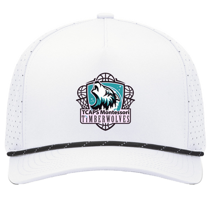 tcaps-montessori-howling-timberwolf-pacific-headwear-weekender-perforated-snapback-cap — White/Black — Front — source sha256 c8d28718c2b9725469b9d0973f99cff445d7b292bc541d69f8e43dbb1f524e7f — Color position 7