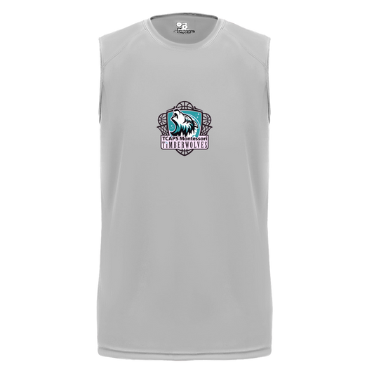 tcaps-montessori-howling-timberwolf-badger-b-core-sleeveless-performance-tee — Silver — Front — source sha256 f2f365e5f65f4c70f235a11187445aedc876388bf699dc32ffbc1b67b4fe870b — Color position 3