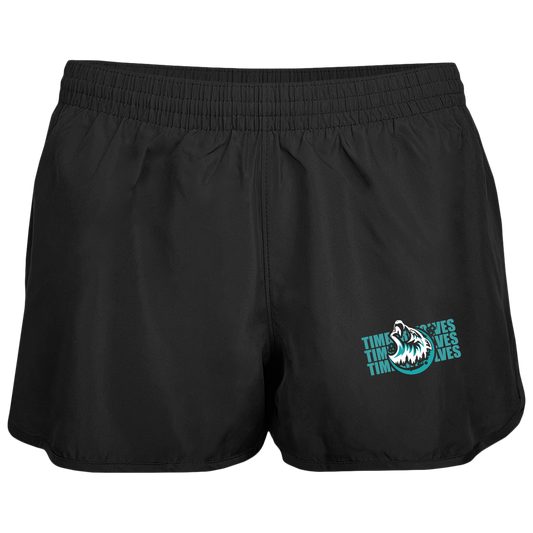 tcaps-montessori-logo-over-name-stack-white-augusta-ladies-wayfarer-running-shorts — Black — Front — source sha256 092cd5fdb399ef7b1c13882fae6425645585fdebac539edbe7daa0781429c4ba — Color position 1