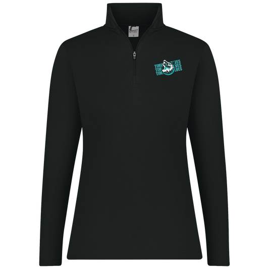 tcaps-montessori-logo-over-name-stack-white-c2-womens-1-4-zip-pullover — Black — Front — source sha256 1c99b5fa4aa564bd62185f1655b9ae3ffd78d91ca823abed3d56858c3f316916 — Color position 1