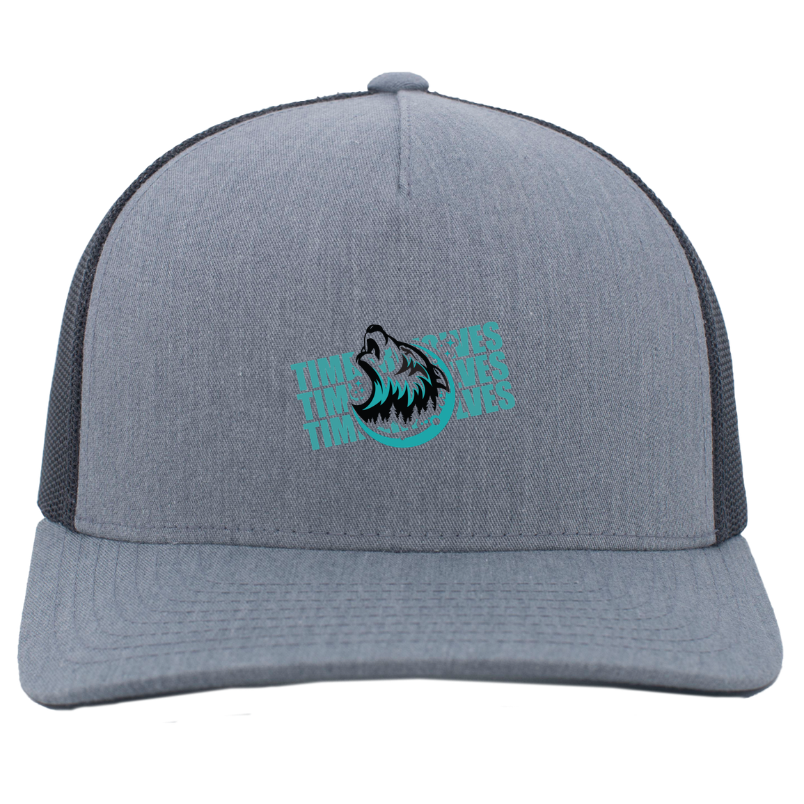 tcaps-montessori-logo-over-name-stack-pacific-headwear-5-panel-trucker-snapback-cap — Heather Grey/Light Charcoal — Front — source sha256 4ef123d6d8138cfbb3c1158523ac1aca32eebb48745269decbe8f7c885ab6c94 — Color position 2