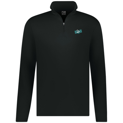 tcaps-montessori-logo-over-name-stack-white-c2-mens-1-4-zip-pullover — Black — Front — source sha256 9dd284555a7f8333cec6eda2f72b6b6f9c45b9589e2e30b4a3ea6543a49a9ac6 — Color position 1