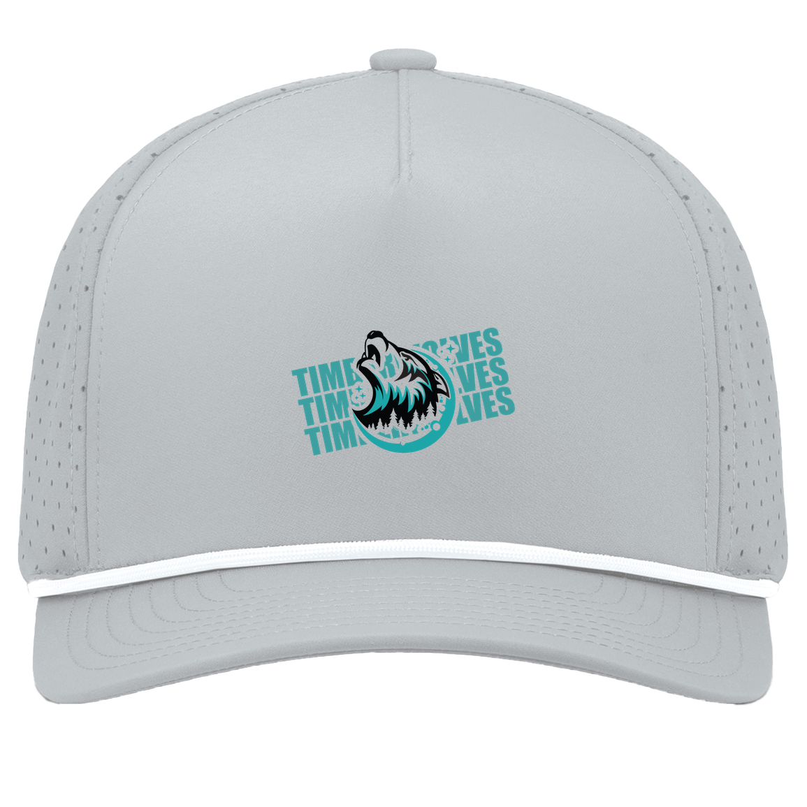 tcaps-montessori-logo-over-name-stack-pacific-headwear-weekender-perforated-snapback-cap — Silver/White — Front — source sha256 be35bdf9c68bc78202d7f48e3ebc533401ed8283f1a8c203f38821beb6e7b21a — Color position 5