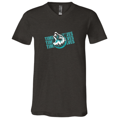 tcaps-montessori-logo-over-name-stack-white-bella-canvas-unisex-jersey-ss-v-neck-t-shirt — Dark Grey Heather — Front — source sha256 c0a296dbc5eed1f24abb26e85bbd5bf5a66441d0aeff5689c45f68e0d22a2957 — Color position 2