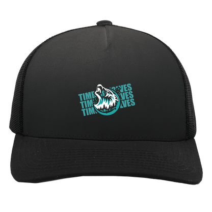 tcaps-montessori-logo-over-name-stack-white-pacific-headwear-5-panel-trucker-snapback-cap — Black/Black — Front — source sha256 cc1d97f6a7392caa277e2d781f595787179938d65fd84f269bcfeb5cfd3d74ea — Color position 2