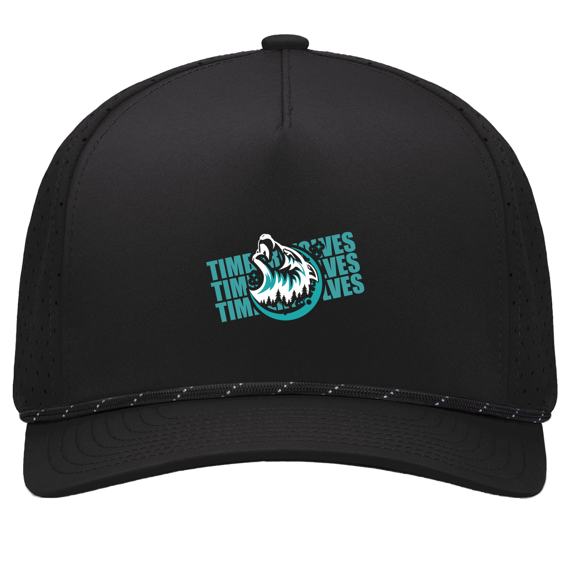 tcaps-montessori-logo-over-name-stack-white-pacific-headwear-weekender-perforated-snapback-cap — Black/Black — Front — source sha256 cfdbb7961c812b5f4ea2ed77bae218a288b1ca5def4d40511633ac7af91f1c90 — Color position 1