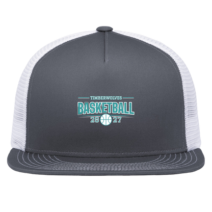 tcaps-montessori-season-arc-white-pacific-headwear-d-series-5-panel-trucker-snapback-cap — Graphite/White — Front — source sha256 774d9582ba7390244f967d1bee6b209a28044c69f33414dacf0c198df6b0fa97 — Color position 4