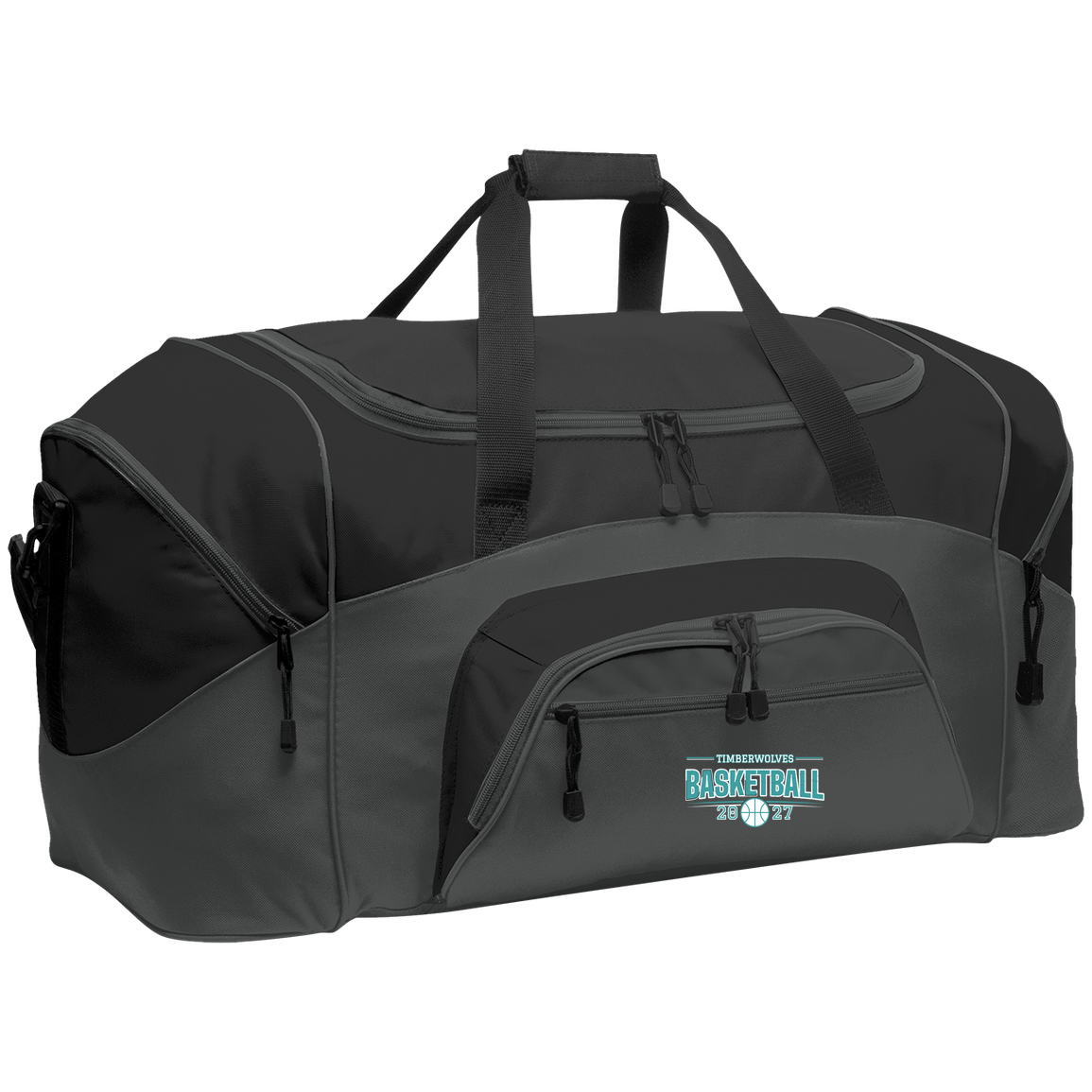 tcaps-montessori-season-arc-white-port-company-sport-duffel — Dark Charcoal/Black — Front — source sha256 a129afb5c331db1c3a932b5f82cc980315feead63e67ac6010bc5384c64cff6a — Color position 2