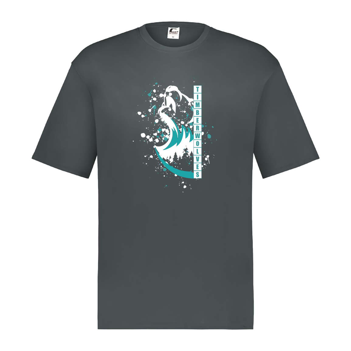 tcaps-montessori-split-mascot-white-c2-mens-performance-short-sleeve-tee — Graphite — Front — source sha256 0cb8fe884205f1effacf34e7579d576a71d42896bd3c49e6808a635e04f23a6e — Color position 2