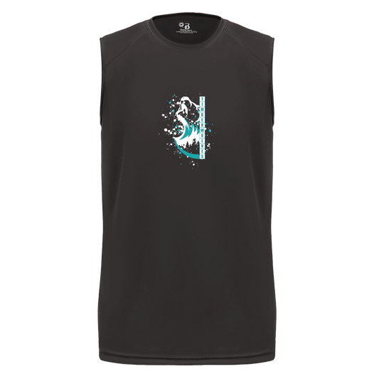 tcaps-montessori-split-mascot-white-badger-b-core-sleeveless-performance-tee — Black — Front — source sha256 0fa07218471fdeeed4d9b3c3d959b3042d90cf8a8e87ca911d443426aba8e764 — Color position 1
