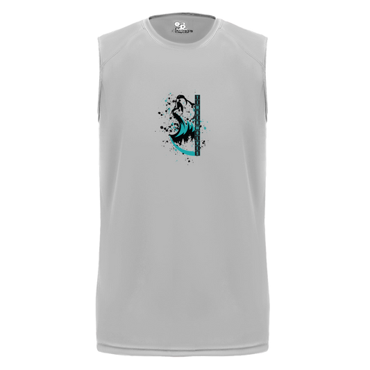 tcaps-montessori-split-mascot-badger-b-core-sleeveless-performance-tee — Silver — Front — source sha256 535540391b0fefd159fc9db1486a7a1245a20d3460fbe90238f1597e518fbb45 — Color position 3