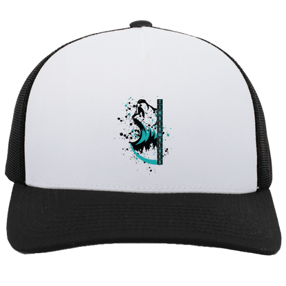 tcaps-montessori-split-mascot-pacific-headwear-5-panel-trucker-snapback-cap — White/Black — Front — source sha256 acb07d500f5841e14e863bad8da94331ff4c37469370363c4e88e5e79db00219 — Color position 4