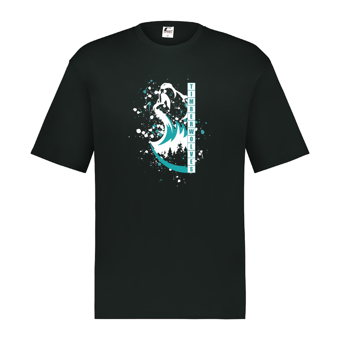 tcaps-montessori-split-mascot-white-c2-mens-performance-short-sleeve-tee — Black — Front — source sha256 d811c70f33e9b00066f128787278d711e825fd01b2efd41c8558120f622a28ee — Color position 1