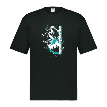 tcaps-montessori-split-mascot-white-c2-mens-performance-short-sleeve-tee — Black — Front — source sha256 d811c70f33e9b00066f128787278d711e825fd01b2efd41c8558120f622a28ee — Color position 1