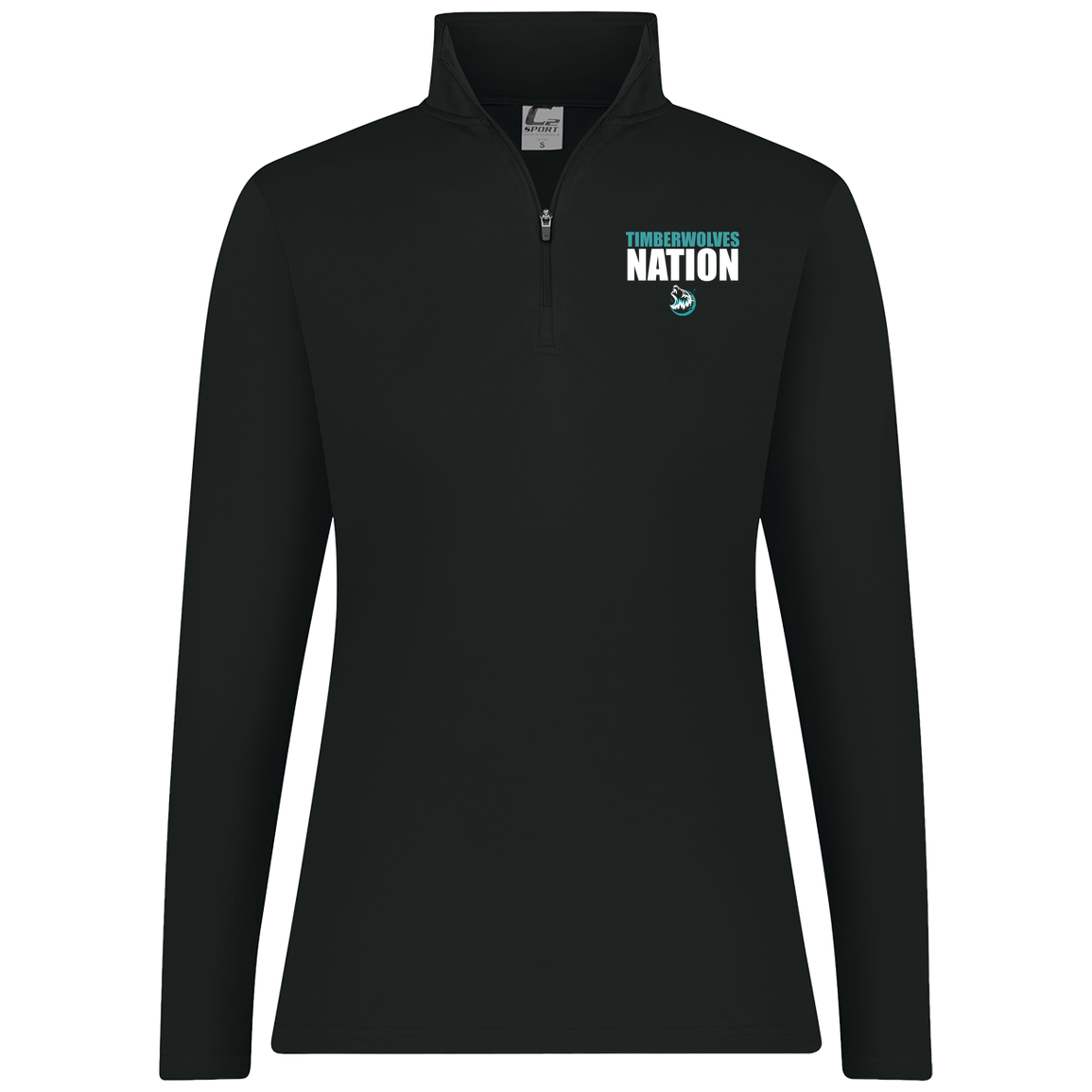 tcaps-montessori-timberwolf-nation-white-c2-womens-1-4-zip-pullover — Black — Front — source sha256 5660bd2a62463ca403cd990fef160b5670b22337c521fad274f5ba9e293ad8c7 — Color position 1