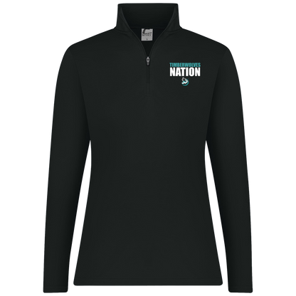 tcaps-montessori-timberwolf-nation-white-c2-womens-1-4-zip-pullover — Black — Front — source sha256 5660bd2a62463ca403cd990fef160b5670b22337c521fad274f5ba9e293ad8c7 — Color position 1