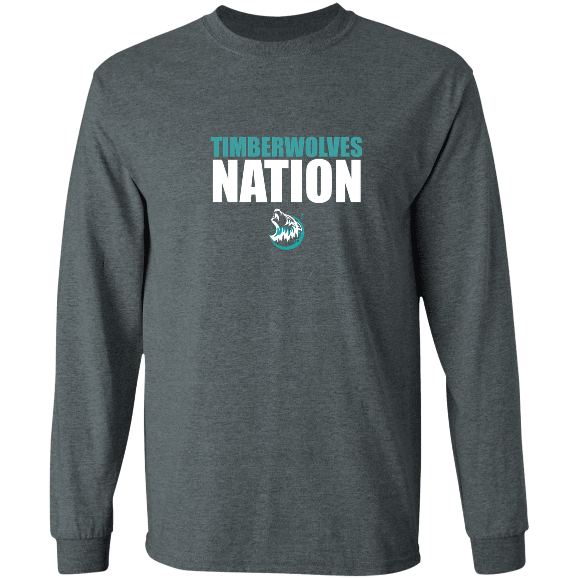 tcaps-montessori-timberwolf-nation-white-gildan-ls-t-shirt-5-3-oz — Dark Heather — Front — source sha256 8394d0e7c2cb99ffec861c60326401e1687da45b163bf087e60f49c375ebe153 — Color position 1