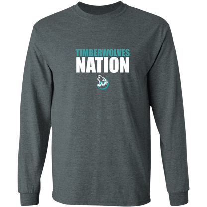 tcaps-montessori-timberwolf-nation-white-gildan-ls-t-shirt-5-3-oz — Dark Heather — Front — source sha256 8394d0e7c2cb99ffec861c60326401e1687da45b163bf087e60f49c375ebe153 — Color position 1