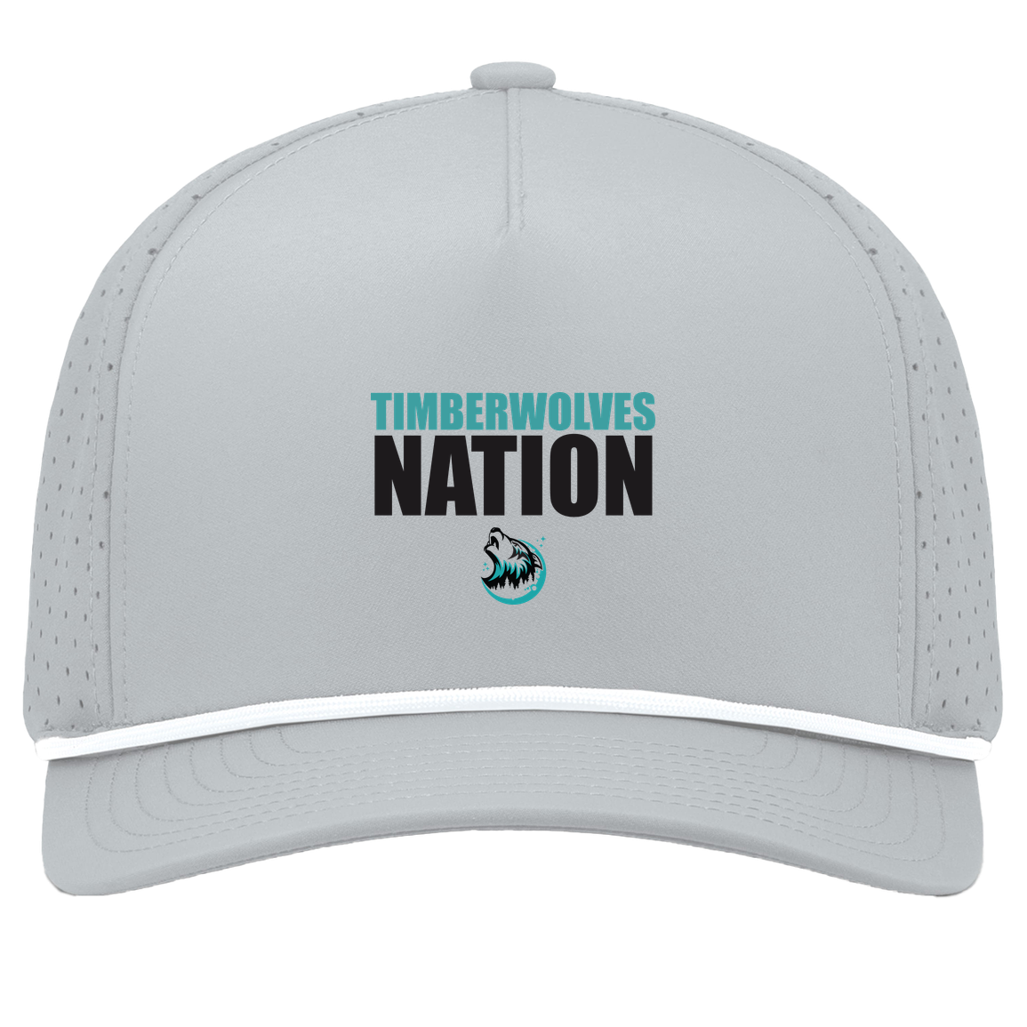 tcaps-montessori-timberwolf-nation-pacific-headwear-weekender-perforated-snapback-cap — Silver/White — Front — source sha256 92e7a0e2cdd6e57d2a8a7cfbd8f6380afdab3a4ea413c11749812fac03ded9c9 — Color position 5