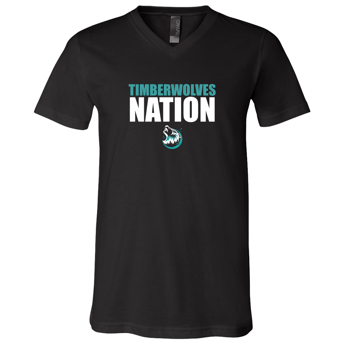tcaps-montessori-timberwolf-nation-white-bella-canvas-unisex-jersey-ss-v-neck-t-shirt — Black — Front — source sha256 94a048131dc6e0633489c8aa7eec9f30754cb349b2c51dc09f4234015a09b163 — Color position 1