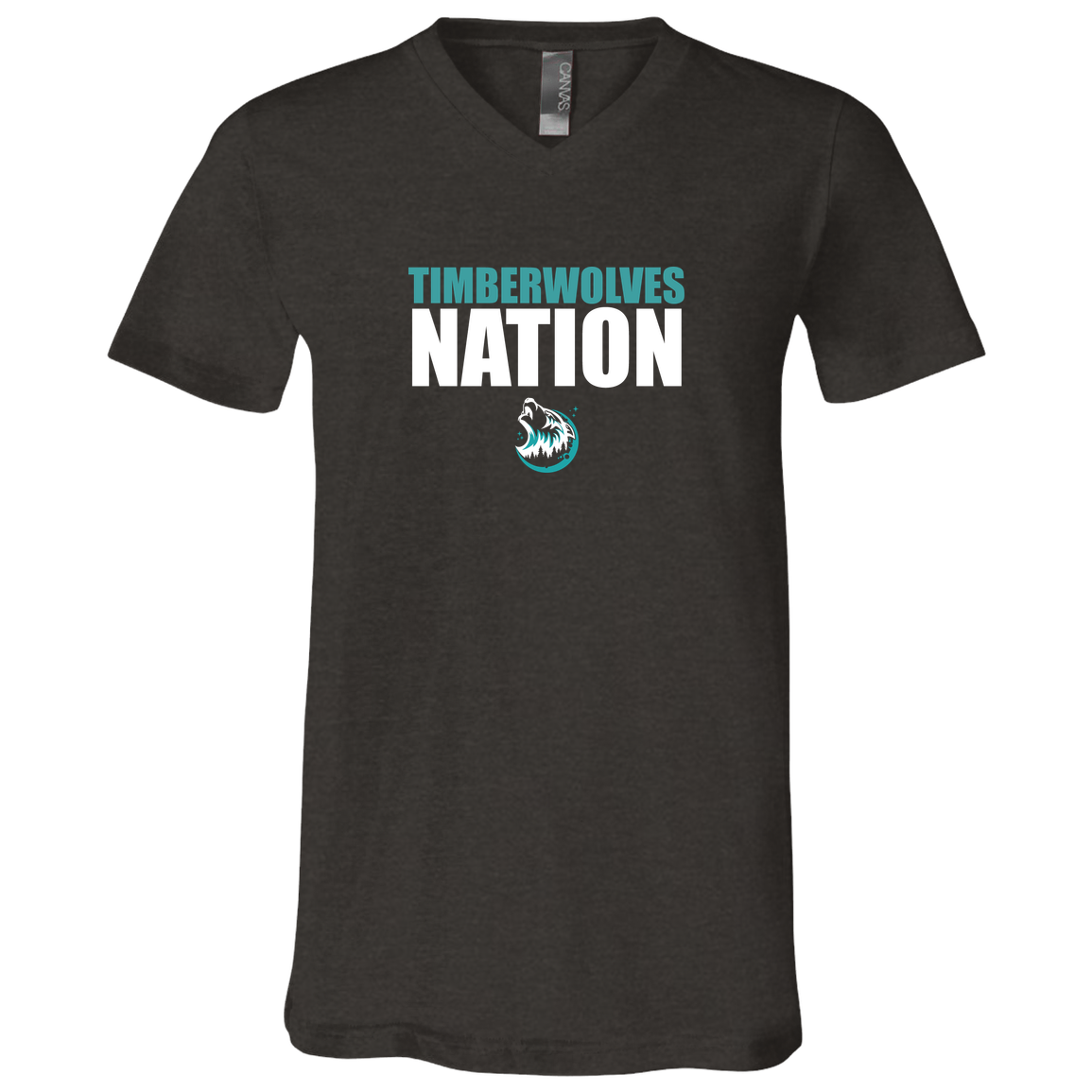 tcaps-montessori-timberwolf-nation-white-bella-canvas-unisex-jersey-ss-v-neck-t-shirt — Dark Grey Heather — Front — source sha256 9a231bb6218cf08df4f0cd0faa5448289b86839343a00fabcd65f93977cd5496 — Color position 2