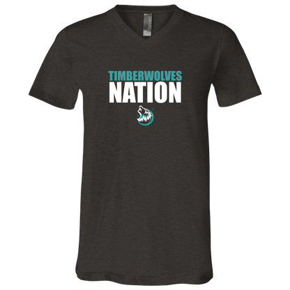 tcaps-montessori-timberwolf-nation-white-bella-canvas-unisex-jersey-ss-v-neck-t-shirt — Dark Grey Heather — Front — source sha256 9a231bb6218cf08df4f0cd0faa5448289b86839343a00fabcd65f93977cd5496 — Color position 2