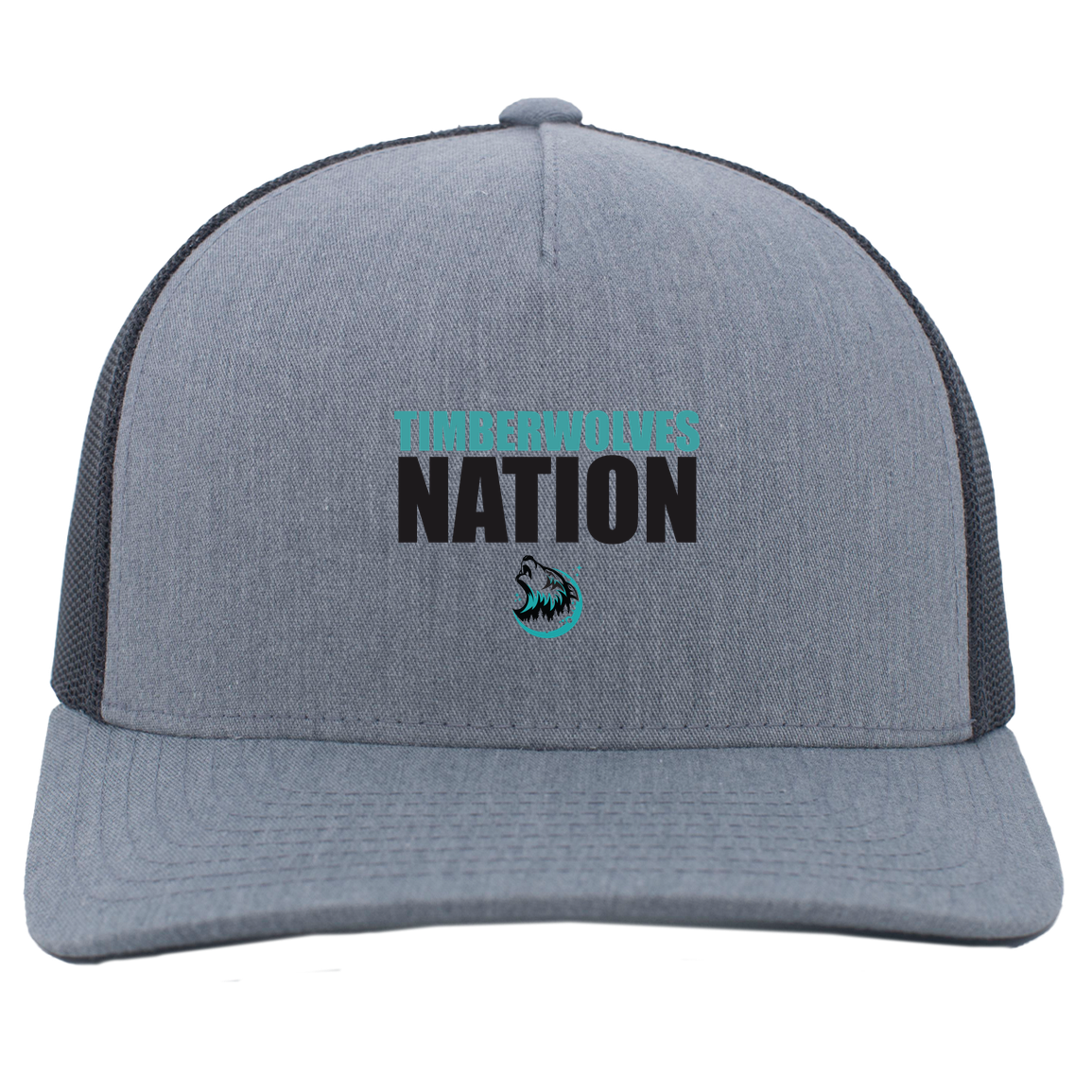 tcaps-montessori-timberwolf-nation-pacific-headwear-5-panel-trucker-snapback-cap — Heather Grey/Light Charcoal — Front — source sha256 b3a04d7d7e36fa1d0f2b5ea3c4899383595eff25098c546f60d1a38cb90512ef — Color position 2