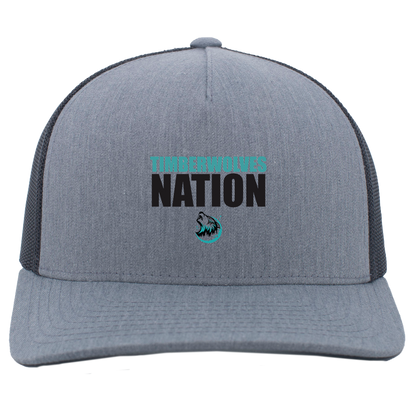 tcaps-montessori-timberwolf-nation-pacific-headwear-5-panel-trucker-snapback-cap — Heather Grey/Light Charcoal — Front — source sha256 b3a04d7d7e36fa1d0f2b5ea3c4899383595eff25098c546f60d1a38cb90512ef — Color position 2