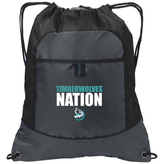 tcaps-montessori-timberwolf-nation-white-port-authority-pocket-cinch-pack — Deep Smoke/Black — Front — source sha256 c71af362fa77bbcf5b86a28b0222f2067fac2a6fe2940bd9bd2bb423e050bf3a — Color position 1