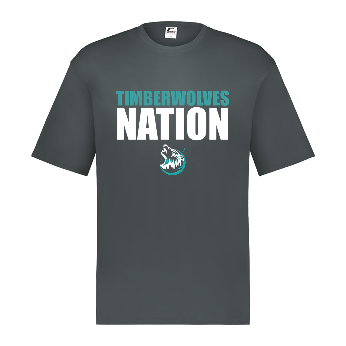tcaps-montessori-timberwolf-nation-white-c2-mens-performance-short-sleeve-tee — Graphite — Front — source sha256 cec13ec83fc84471277b79b9844a33ce1d643e7117a4297a76f3f99dcdf92913 — Color position 2