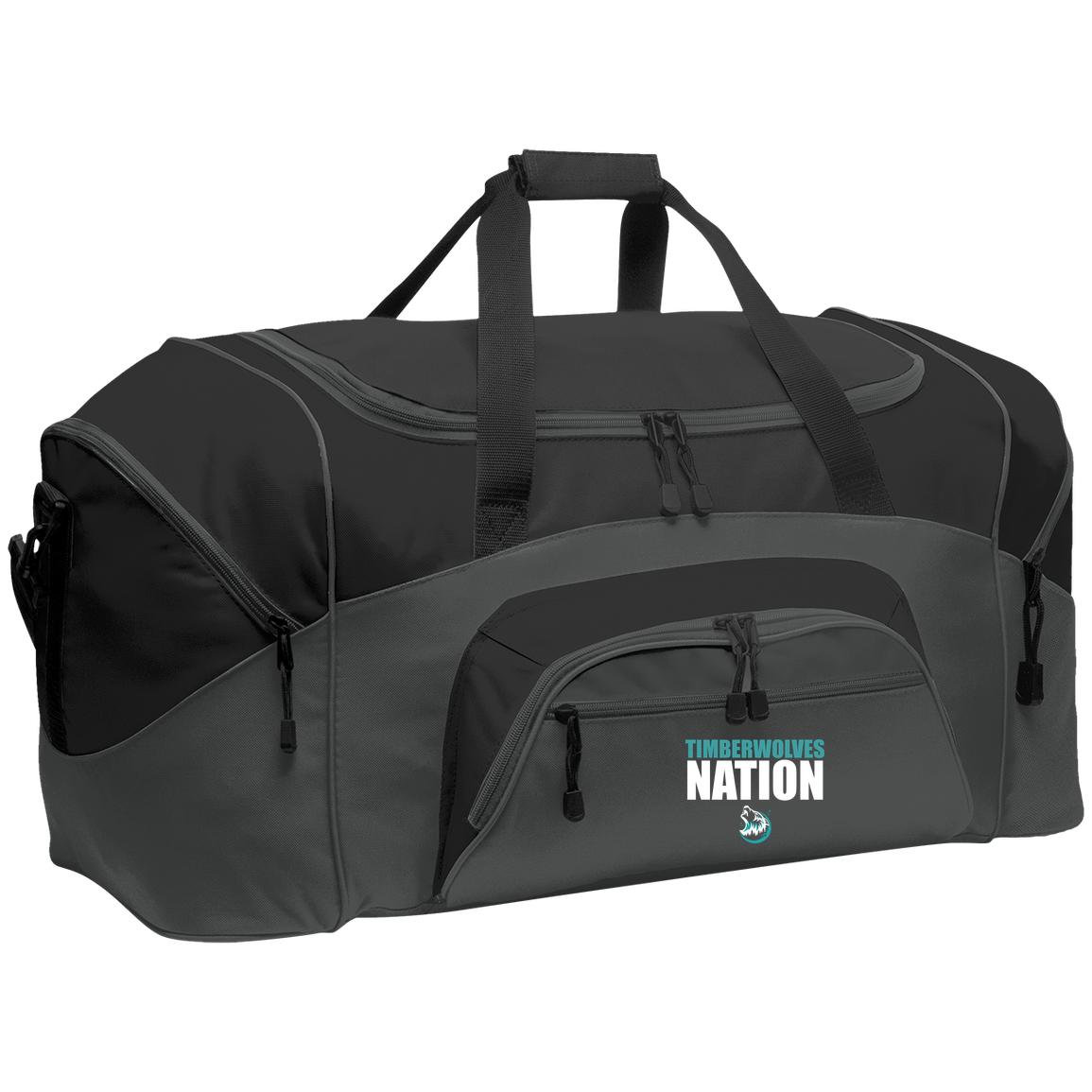 tcaps-montessori-timberwolf-nation-white-port-company-sport-duffel — Dark Charcoal/Black — Front — source sha256 e4c97fdf48960dd16b092cde2dfb8e6b6d8d8dab291618f85802f5c3dd422c9b — Color position 2