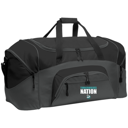 tcaps-montessori-timberwolf-nation-white-port-company-sport-duffel — Dark Charcoal/Black — Front — source sha256 e4c97fdf48960dd16b092cde2dfb8e6b6d8d8dab291618f85802f5c3dd422c9b — Color position 2
