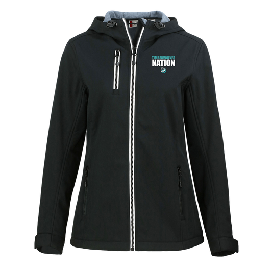 tcaps-montessori-timberwolf-nation-white-clique-womens-eco-stretch-softshell-jacket — Black — Front — source sha256 f1b100e03bbcda6bcc27b06a5be00a531189b86ffb7d86211503f2a826467326 — Color position 1