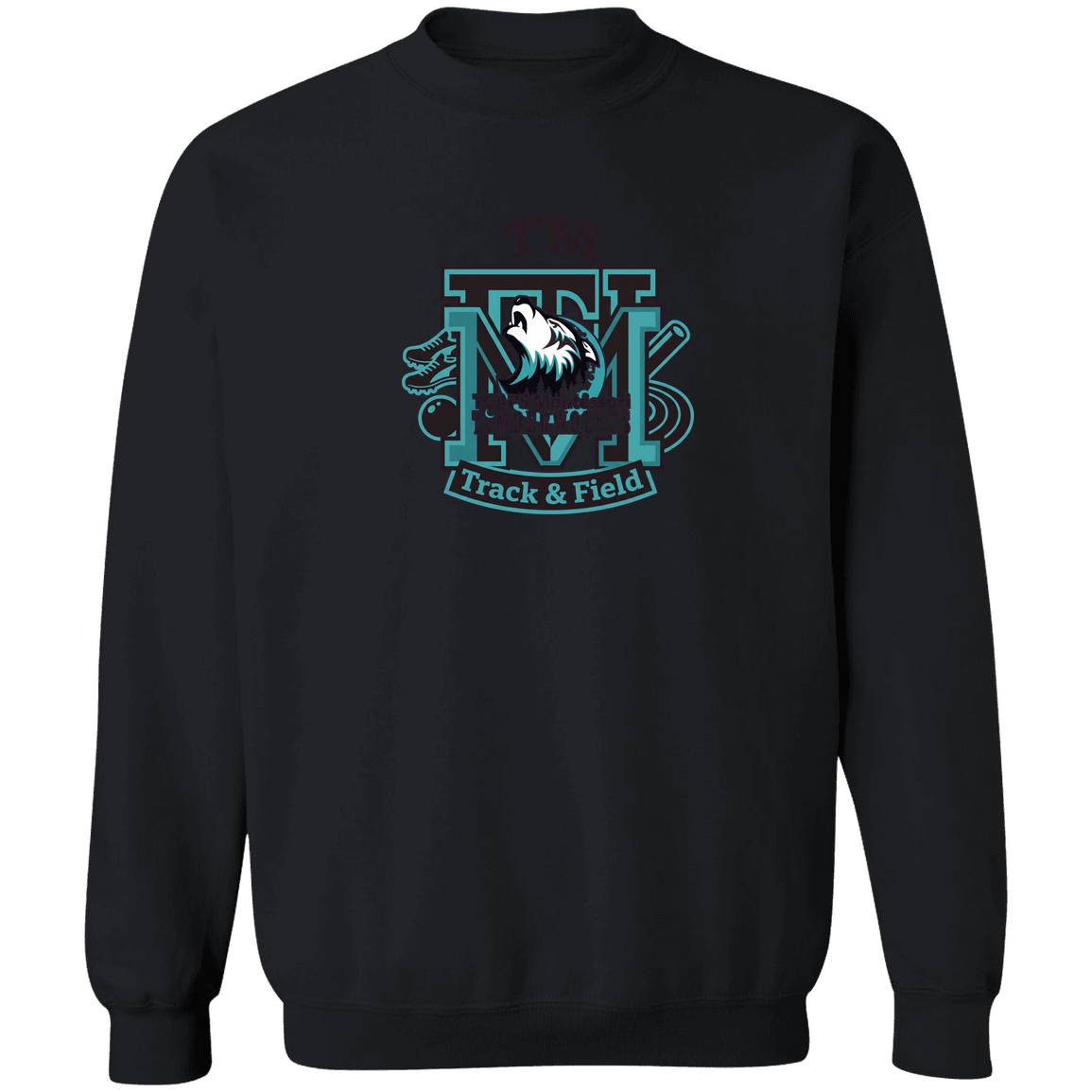 tcaps-montessori-track-monogram-gildan-crewneck-pullover-sweatshirt — Black — Front — source sha256 660f27d57ccfb88d3c6ee2810fddc4f272b91ce40a68a3e037224794644fa84b — Color position 2