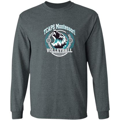tcaps-montessori-varsity-arch-white-gildan-ls-t-shirt-5-3-oz — Dark Heather — Front — source sha256 052c340ded2b3131861dbdb4a096df5ddd5c70a1ab146318f839c09ced73fe38 — Color position 1