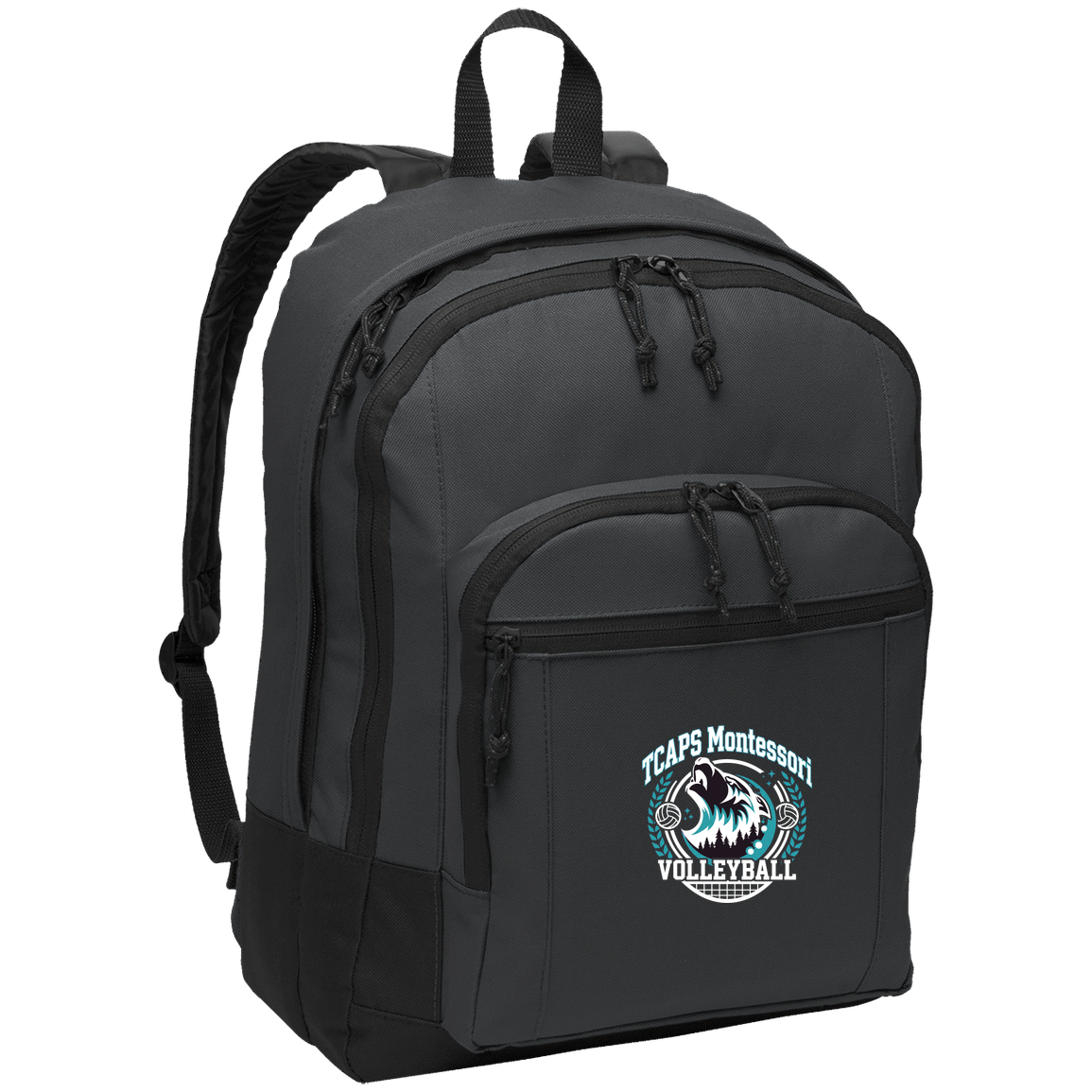 tcaps-montessori-varsity-arch-white-port-authority-basic-backpack — Dark Charcoal — Front — source sha256 2c6dde6878390c962eebd0814e34d6eca8642462eca285927c261a12bab3b7a2 — Color position 2
