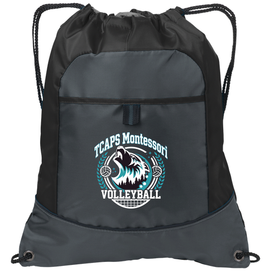 tcaps-montessori-varsity-arch-white-port-authority-pocket-cinch-pack — Deep Smoke/Black — Front — source sha256 a8164f893d8d6eefa7431d2e170636e371f09d41ec75ca9d84f7fd84db349464 — Color position 1