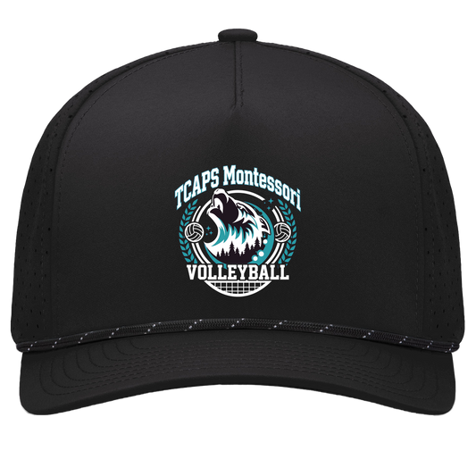 tcaps-montessori-varsity-arch-white-pacific-headwear-weekender-perforated-snapback-cap — Black/Black — Front — source sha256 ac55fae409e8d3ffca0e7584243792a1e6ccbb62560f3e466ff97c0f7e22ec75 — Color position 1