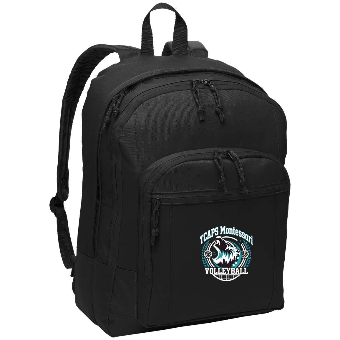 tcaps-montessori-varsity-arch-white-port-authority-basic-backpack — Black — Front — source sha256 ca2baff57735193dff2846c865d4976116f68c4f9738ba5bd2e76bd63500a884 — Color position 1