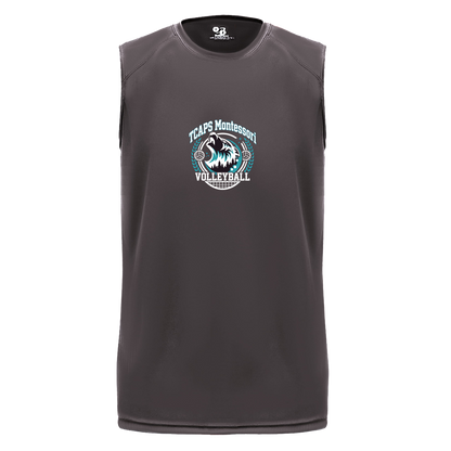 tcaps-montessori-varsity-arch-white-badger-b-core-sleeveless-performance-tee — Graphite — Front — source sha256 eb22bf0b9ce66004280bc05aa853716b127f8ea4c378b5a497ccc1dc9ded2237 — Color position 2