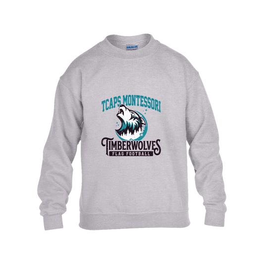 tcaps-montessori-vintage-stack-gildan-kids-heavy-blend-fleece-crew — Grey — Front — source sha256 d6ae01b87b401ee6899f1a18ee6400875dae59b48d22d6093d2f75214bebf4ba — Color position 3