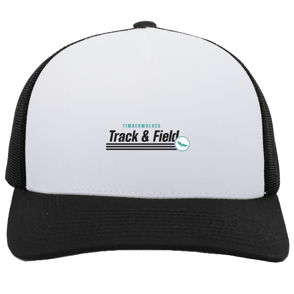 tcaps-montessori-winged-sprint-pacific-headwear-5-panel-trucker-snapback-cap — White/Black — Front — source sha256 19cd32d77f681bd5bf2bee05af6669a58c16ca1e63967fb989889f4bcd570358 — Color position 4
