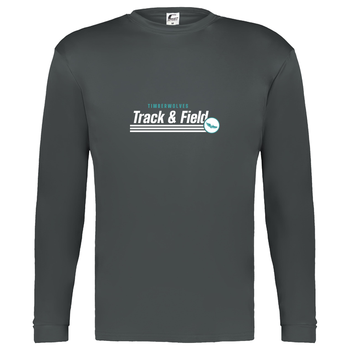 tcaps-montessori-winged-sprint-white-c2-kids-performance-long-sleeve-tee — Graphite — Front — source sha256 1e8f9e1f1b27d308026db1e56c49850f13ea4b8f7550552e59aef96f336f12dc — Color position 2