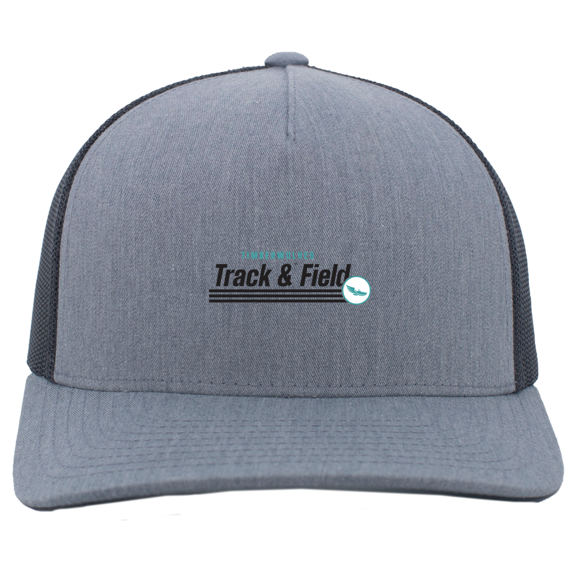 tcaps-montessori-winged-sprint-pacific-headwear-5-panel-trucker-snapback-cap — Heather Grey/Light Charcoal — Front — source sha256 5c6cfce0e1853deaa660589dc576e92cb968aeb4f52507a338c9f3d2923fb3ba — Color position 2