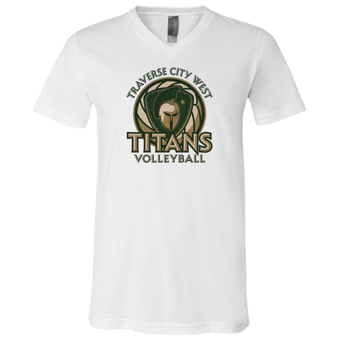 titans-volleyball-bold-mascot-bella-canvas-unisex-jersey-ss-v-neck-t-shirt — White — Front — source sha256 03c6578fb375405e14f00e761d8e18009d783c9e4b84809379c2123afa604d0e — Color position 1