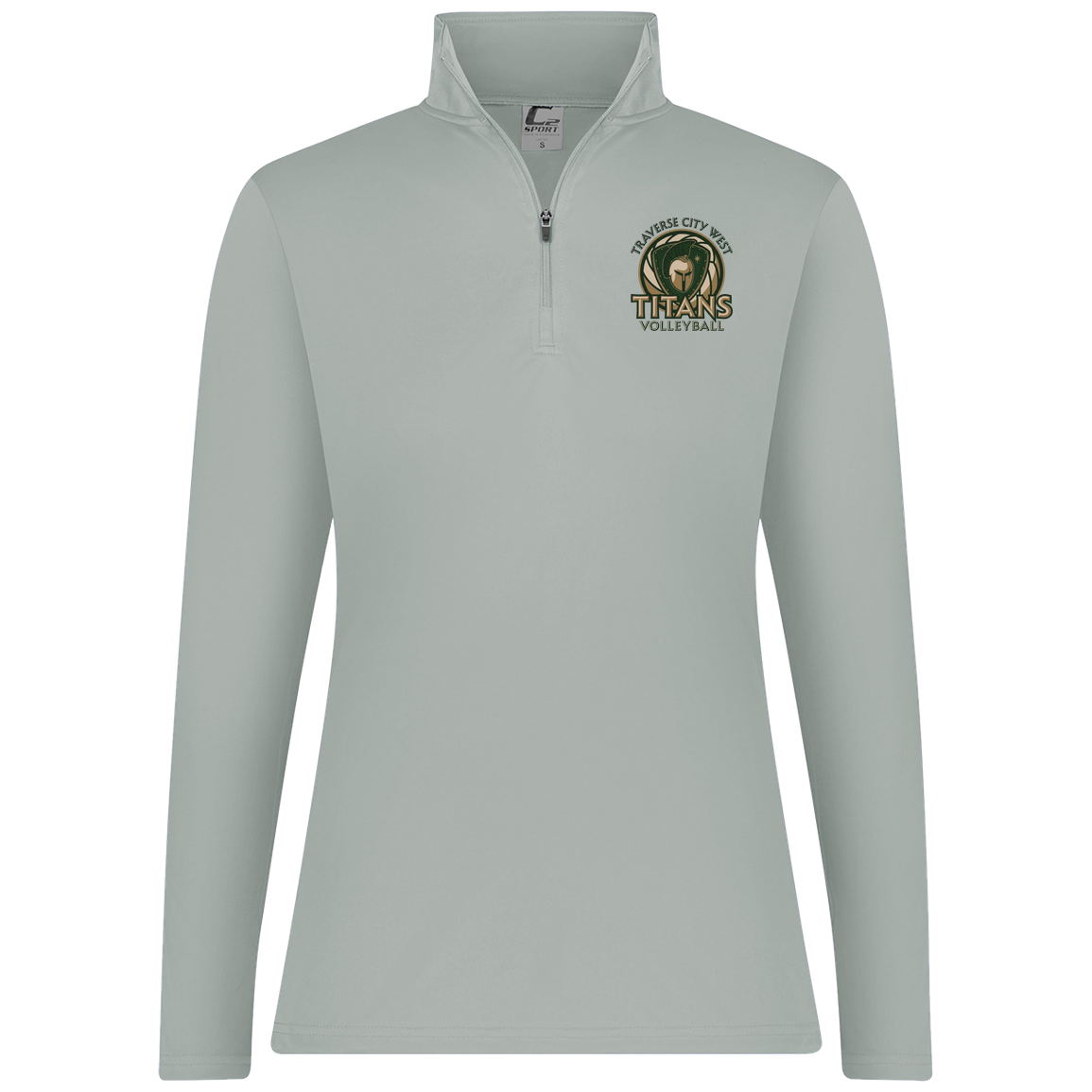 titans-volleyball-bold-mascot-c2-womens-1-4-zip-pullover — Silver — Front — source sha256 4267f1befb76c60b18f4ff672b6d96f4cb1c6f9a025435a5a2b025454bc85aa2 — Color position 2