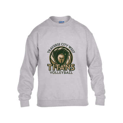 titans-volleyball-bold-mascot-gildan-kids-heavy-blend-fleece-crew — Grey — Front — source sha256 42e572e42102b113b79ec3f28dd3f7ec7ea08559d3d8f5a4759d07f3cc96e632 — Color position 3